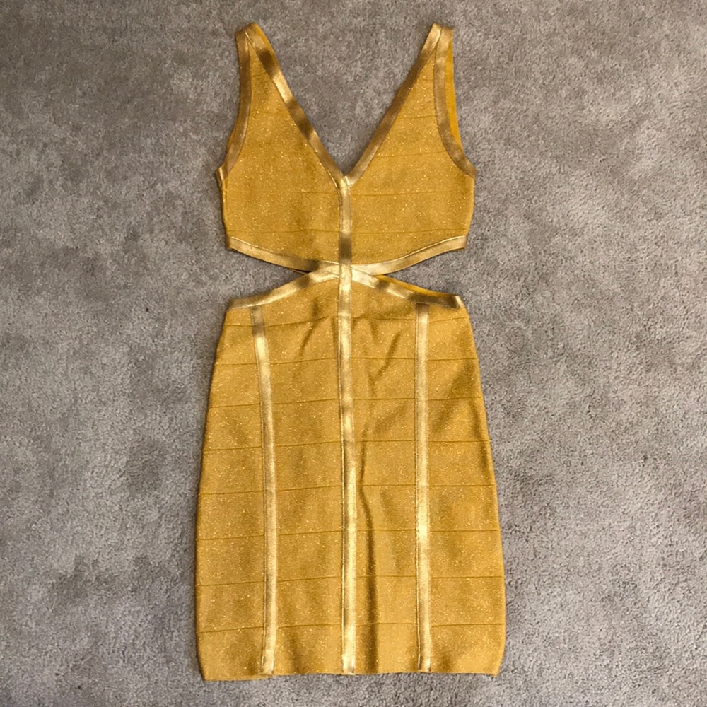 Gold Bebe Dress with cutouts